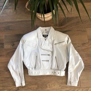 80’s genuine leather IOU white biker jacket